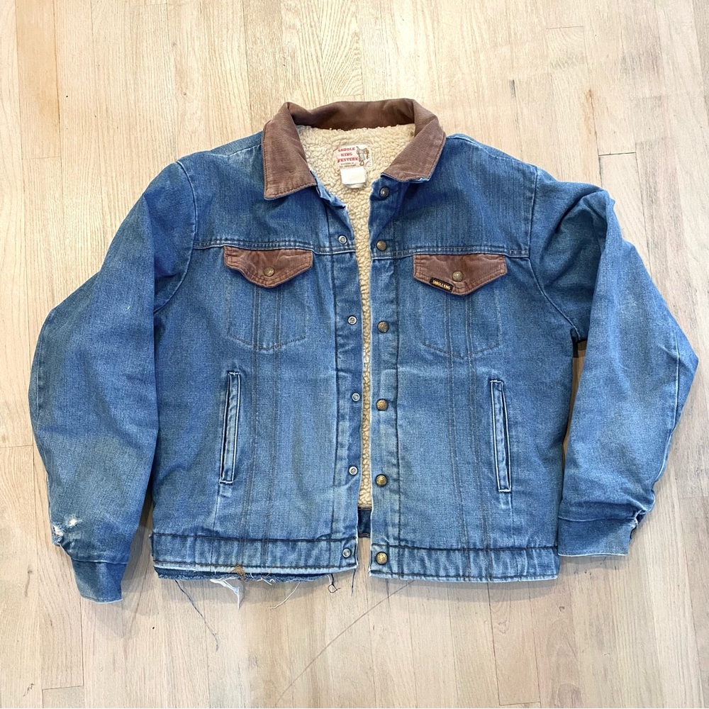 Vintage Saddle King Western Denim jean wool Jacket mens womens coat sz 44R large